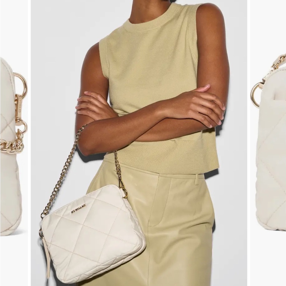 MZ Wallace Cream Quilted Crossbody Bag with Gold Chain limited edition.